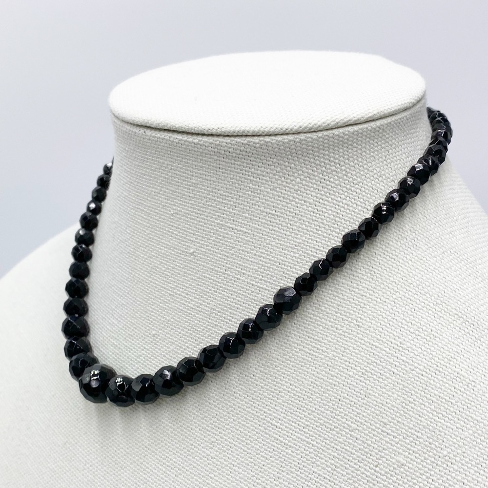 Vintage Black Faceted Beaded Necklace With A 14K Gold Filled Clasp
